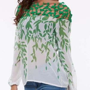 Boat Neck Floral Long Sleeve $10